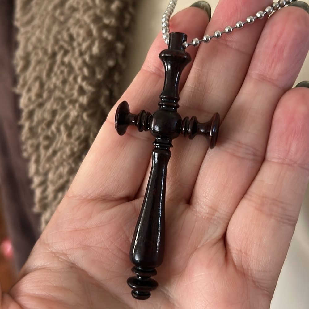 Vintage Wood Cross Pendant Necklace
